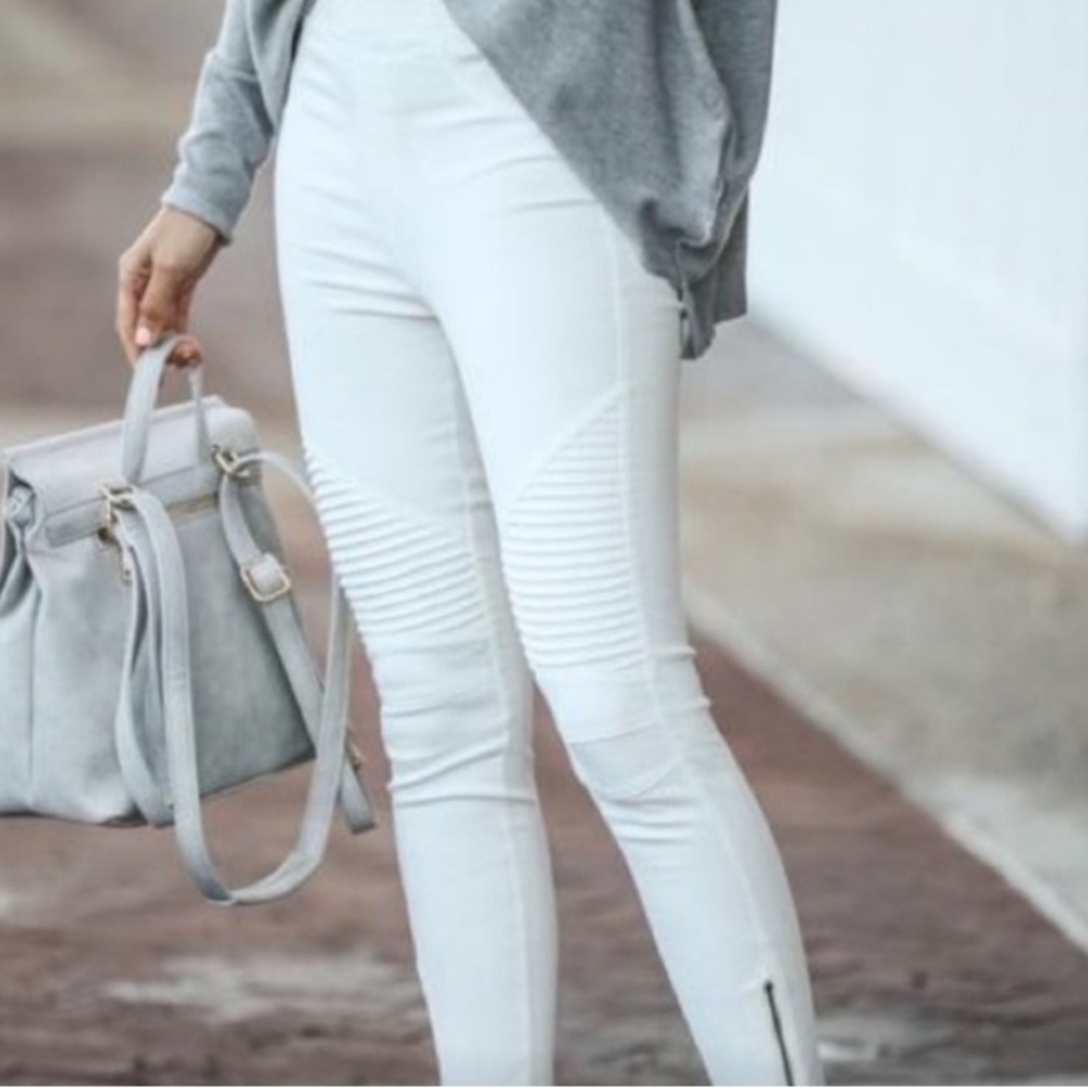 White Moto Skinny Jeans High Rise Stretch Zip Ankle Sz small NWT - Picture 2 of 9